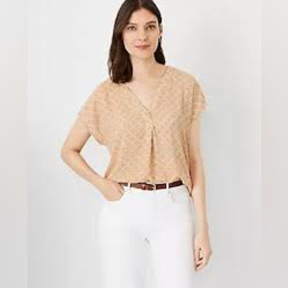 Ann Taylor L Women's Tan Geometric Top